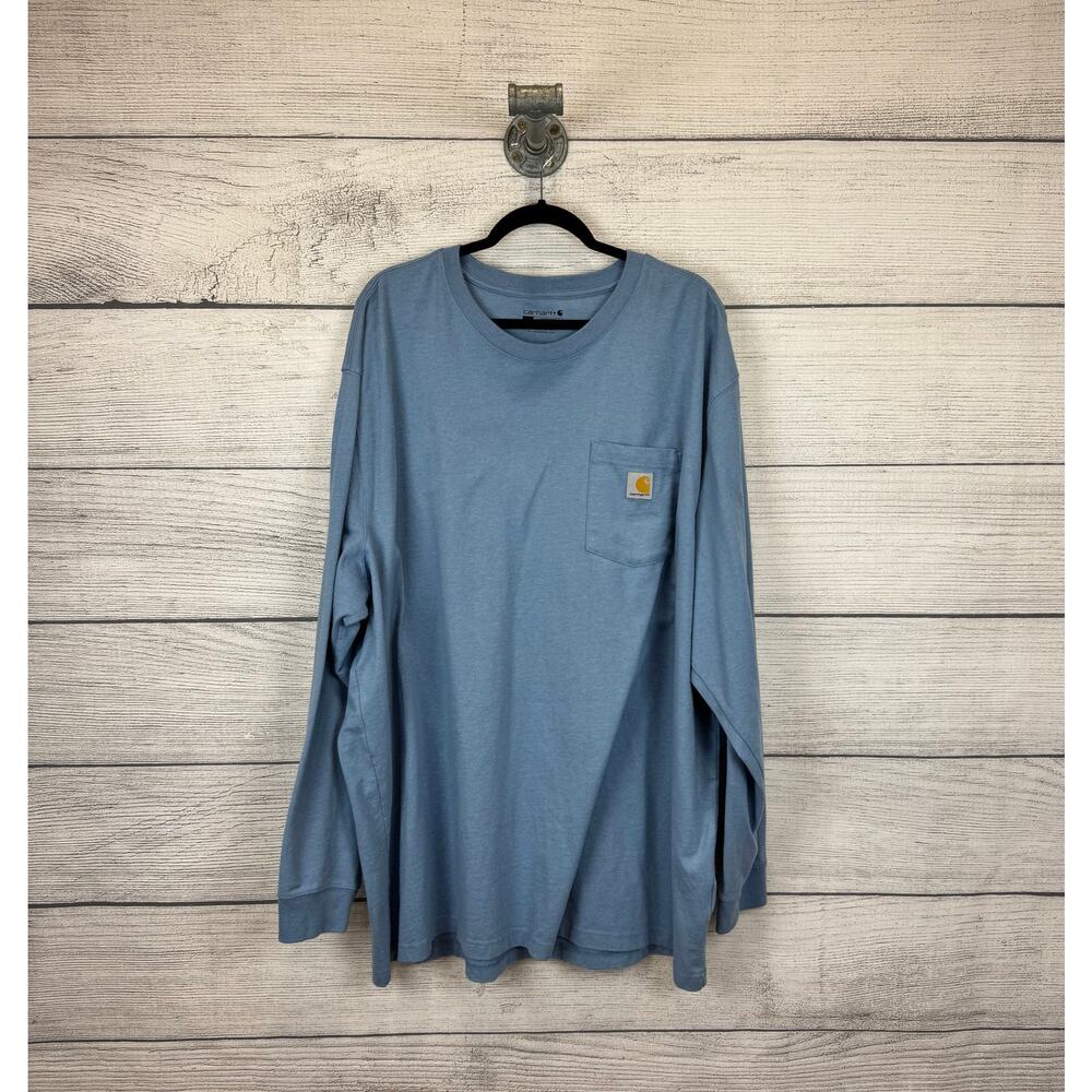 Carhartt Men's Light Blue Loose Fit Pocket Long Sleeve T-Shirt Size 3XL